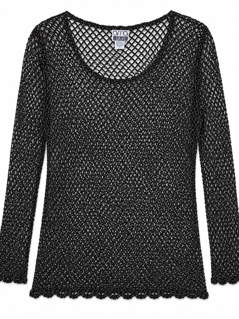 Anna Gray • Black • Gold • Open-Knit • Scoop Neck • Tunic • Size Small